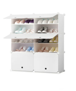 1-SOGA 5 Tier 2 Column White Shoe Rack Organizer Sneaker Footwear Storage Stackable Stand Cabinet Portable Wardrobe with Cover