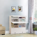 4-SOGA 5 Tier 2 Column White Shoe Rack Organizer Sneaker Footwear Storage Stackable Stand Cabinet Portable Wardrobe with Cover