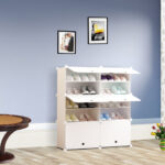 6-SOGA 5 Tier 2 Column White Shoe Rack Organizer Sneaker Footwear Storage Stackable Stand Cabinet Portable Wardrobe with Cover