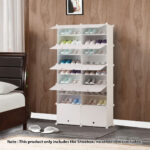 2-SOGA 9 Tier 2 Column White Shoe Rack Organizer Sneaker Footwear Storage Stackable Stand Cabinet Portable Wardrobe with Cover