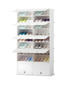 1-SOGA 9 Tier 2 Column White Shoe Rack Organizer Sneaker Footwear Storage Stackable Stand Cabinet Portable Wardrobe with Cover
