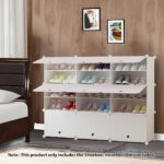 2-SOGA 5 Tier 3 Column White Shoe Rack Organizer Sneaker Footwear Storage Stackable Stand Cabinet Portable Wardrobe with Cover