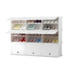 1-SOGA 5 Tier 3 Column White Shoe Rack Organizer Sneaker Footwear Storage Stackable Stand Cabinet Portable Wardrobe with Cover