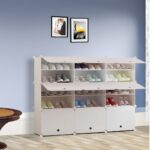 5-SOGA 5 Tier 3 Column White Shoe Rack Organizer Sneaker Footwear Storage Stackable Stand Cabinet Portable Wardrobe with Cover