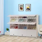 8-SOGA 5 Tier 3 Column White Shoe Rack Organizer Sneaker Footwear Storage Stackable Stand Cabinet Portable Wardrobe with Cover