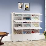 6-SOGA 7 Tier 3 Column White Shoe Rack Organizer Sneaker Footwear Storage Stackable Stand Cabinet Portable Wardrobe with Cover