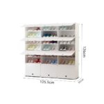 7-SOGA 7 Tier 3 Column White Shoe Rack Organizer Sneaker Footwear Storage Stackable Stand Cabinet Portable Wardrobe with Cover