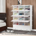 2-SOGA 9 Tier 3 Column White Shoe Rack Organizer Sneaker Footwear Storage Stackable Stand Cabinet Portable Wardrobe with Cover