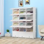 3-SOGA 9 Tier 3 Column White Shoe Rack Organizer Sneaker Footwear Storage Stackable Stand Cabinet Portable Wardrobe with Cover