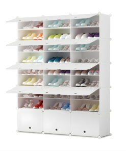 1-SOGA 9 Tier 3 Column White Shoe Rack Organizer Sneaker Footwear Storage Stackable Stand Cabinet Portable Wardrobe with Cover