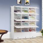 5-SOGA 9 Tier 3 Column White Shoe Rack Organizer Sneaker Footwear Storage Stackable Stand Cabinet Portable Wardrobe with Cover