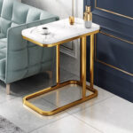 2-SOGA 30x50cm White Ceramic Sofa Side Square Mini Table w/ Gold Metal Legs