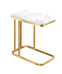 1-SOGA 30x50cm White Ceramic Sofa Side Square Mini Table w/ Gold Metal Legs