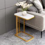 4-SOGA 30x50cm White Ceramic Sofa Side Square Mini Table w/ Gold Metal Legs