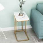 5-SOGA 30x50cm White Ceramic Sofa Side Square Mini Table w/ Gold Metal Legs