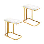 1-SOGA 2X 30x50cm White Ceramic Sofa Side Square Mini Table w/ Gold Metal Legs
