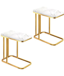 1-SOGA 2X 30x50cm White Ceramic Sofa Side Square Mini Table w/ Gold Metal Legs