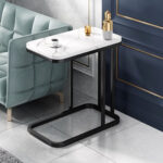 2-SOGA 30x50cm White Ceramic Sofa Side Square Mini Table w/ Black Metal Legs