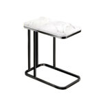 1-SOGA 30x50cm White Ceramic Sofa Side Square Mini Table w/ Black Metal Legs
