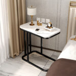 3-SOGA 30x50cm White Ceramic Sofa Side Square Mini Table w/ Black Metal Legs