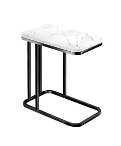 1-SOGA 30x50cm White Ceramic Sofa Side Square Mini Table w/ Black Metal Legs