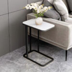 4-SOGA 30x50cm White Ceramic Sofa Side Square Mini Table w/ Black Metal Legs