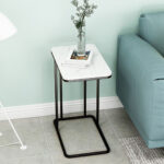 5-SOGA 30x50cm White Ceramic Sofa Side Square Mini Table w/ Black Metal Legs