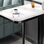 7-SOGA 30x50cm White Ceramic Sofa Side Square Mini Table w/ Black Metal Legs