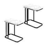 1-SOGA 2X 30x50x58cm White Ceramic Sofa Side Square Mini Table w/ Black Metal Legs