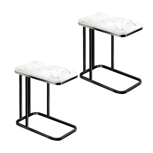 1-SOGA 2X 30x50x58cm White Ceramic Sofa Side Square Mini Table w/ Black Metal Legs