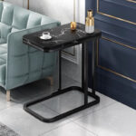 2-SOGA 30x50cm Black Ceramic Sofa Side Square Mini Table w/ Black Metal Legs