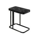 1-SOGA 30x50cm Black Ceramic Sofa Side Square Mini Table w/ Black Metal Legs