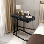 3-SOGA 30x50cm Black Ceramic Sofa Side Square Mini Table w/ Black Metal Legs