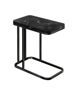 1-SOGA 30x50cm Black Ceramic Sofa Side Square Mini Table w/ Black Metal Legs
