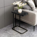 4-SOGA 30x50cm Black Ceramic Sofa Side Square Mini Table w/ Black Metal Legs