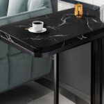6-SOGA 30x50cm Black Ceramic Sofa Side Square Mini Table w/ Black Metal Legs