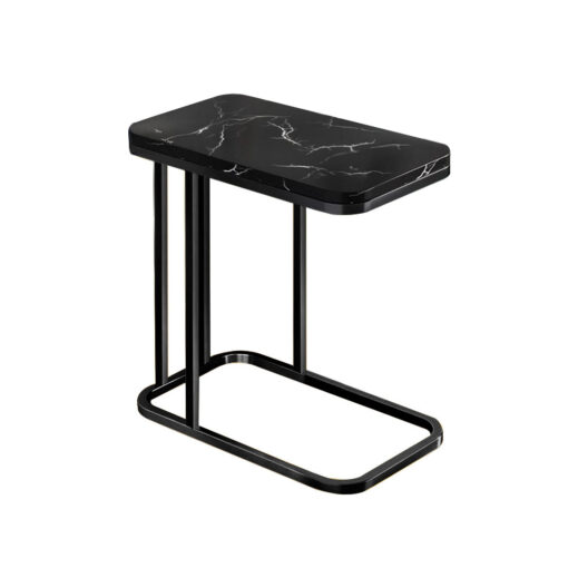 1-SOGA 30x50cm Black Ceramic Sofa Side Square Mini Table w/ Black Metal Legs