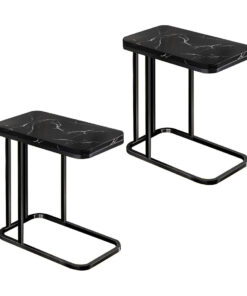 1-SOGA 2X 30x50cm Black Ceramic Sofa Side Square Mini Table w/ Black Metal Legs