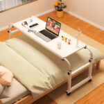 3-SOGA 140x45cm White Cross Bed Movable Desk Table w/ Adjustable Length & Height