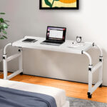 4-SOGA 140x45cm White Cross Bed Movable Desk Table w/ Adjustable Length & Height