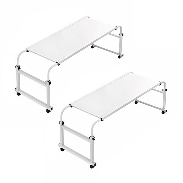 1-SOGA 2X 140x45cm White Cross Bed Movable Desk Table w/ Adjustable Length & Height