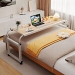 2-SOGA 140x45cm Wood Cross Bed Movable Desk Table w/ Adjustable Length & Height