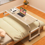 3-SOGA 140x45cm Wood Cross Bed Movable Desk Table w/ Adjustable Length & Height