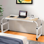 4-SOGA 140x45cm Wood Cross Bed Movable Desk Table w/ Adjustable Length & Height