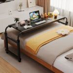 2-SOGA 140x45cm Black Cross Bed Movable Desk Table w/ Adjustable Length & Height