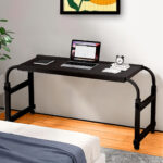 4-SOGA 140x45cm Black Cross Bed Movable Desk Table w/ Adjustable Length & Height