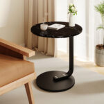 3-SOGA 50cm Black Marble Mini Side Table Movable Lightweight w/ Black Frame