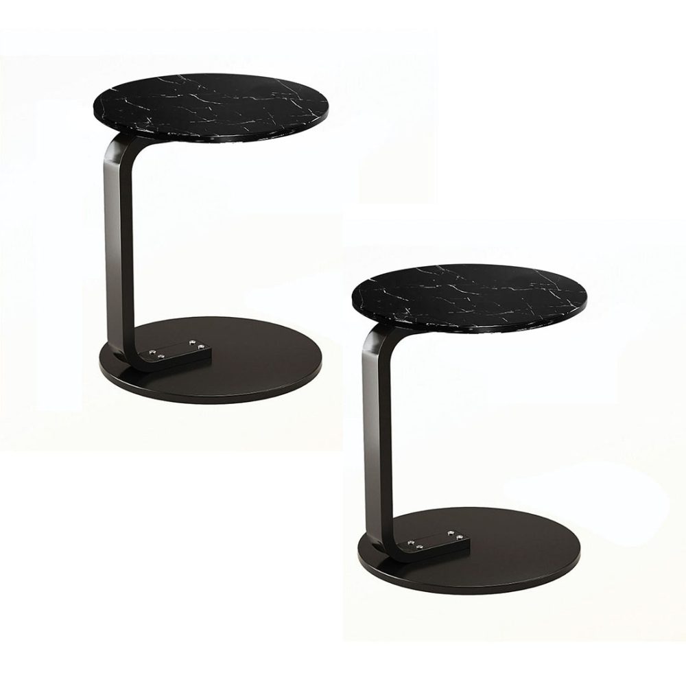 1-SOGA 2X  50cm Black Marble Mini Side Table Movable Lightweight w/ Black Frame