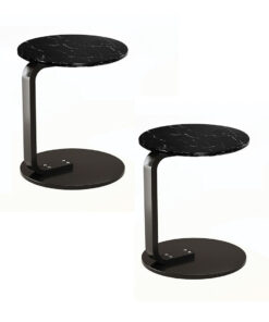 1-SOGA 2X  50cm Black Marble Mini Side Table Movable Lightweight w/ Black Frame