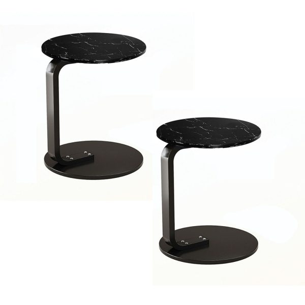 1-SOGA 2X  50cm Black Marble Mini Side Table Movable Lightweight w/ Black Frame